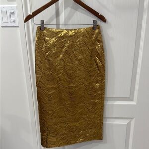 J. Crew Gold Ruched Midi Pencil Skirt Cocktail